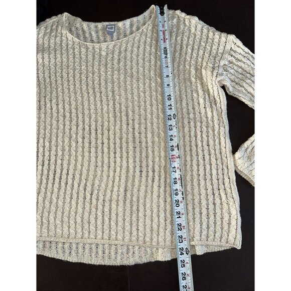 JCP Ivory Open-Knit Round Neck Long Sleeve Women's Sweater Size L - Picture 7 of 8